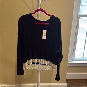 Black Fringe Hem Women's Top